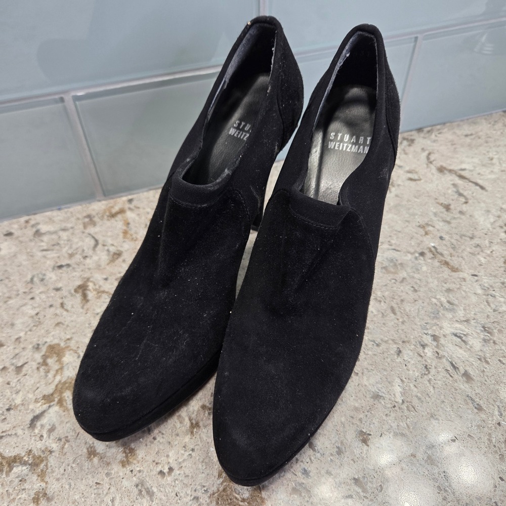 Stuart Weitzman Black Suede Platform Shooties Stiletto Heel Ankle Pumps Spain
